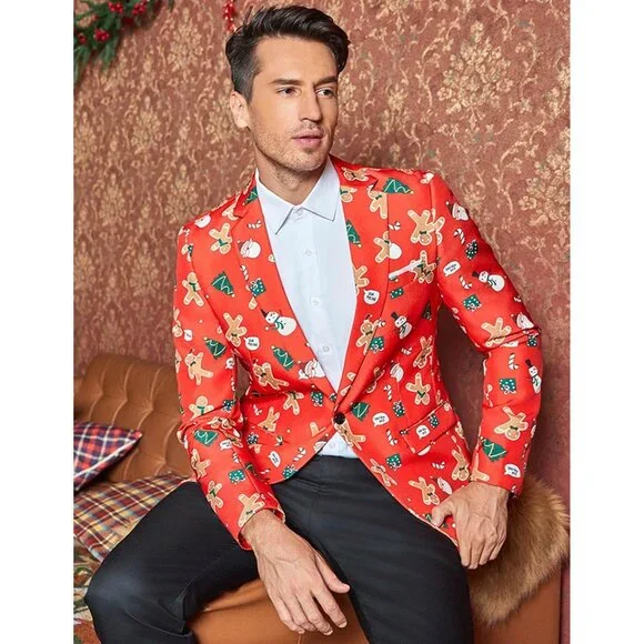 Men's Christmas Blazer Halloween Sport Coat One Button Xmas Party Jackets Blazer